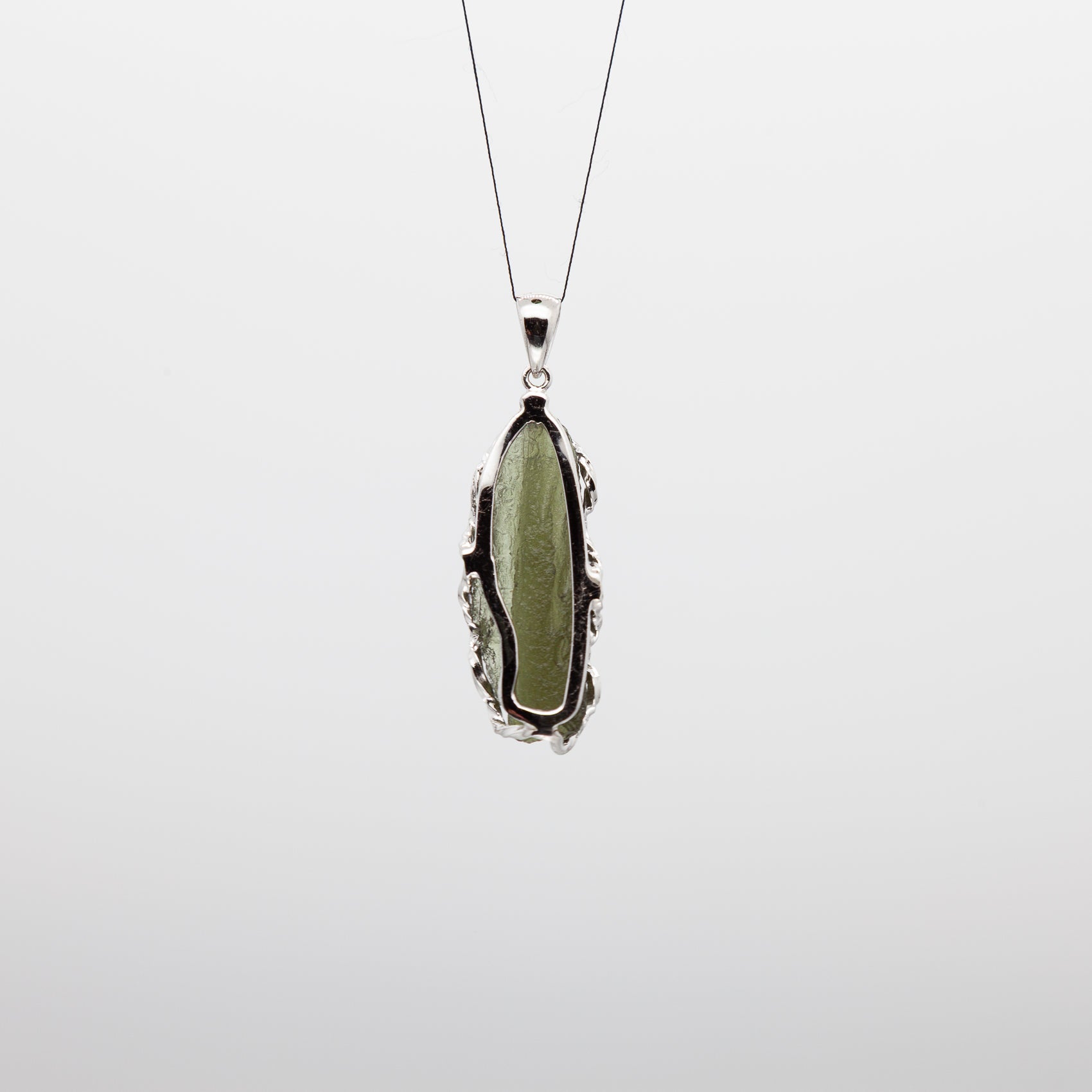 Moldavite Rough Pendant | Free-Form & Rhodium Plated Silver Bezel | A Piece of Cosmic History