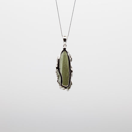 Moldavite Rough Pendant | Free-Form & Rhodium Plated Silver Bezel | A Piece of Cosmic History