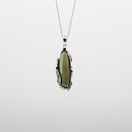 Moldavite Rough Pendant | Free-Form & Rhodium Plated Silver Bezel | A Piece of Cosmic History