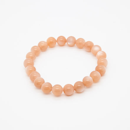 Light Shade Orange Moonstone Bracelet | 8mm Round Beads