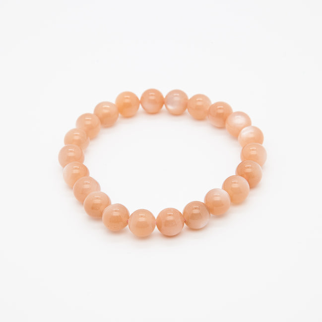 Light Shade Orange Moonstone Bracelet | 8mm Round Beads