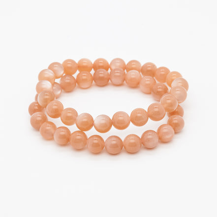 Light Shade Orange Moonstone Bracelet | 8mm Round Beads