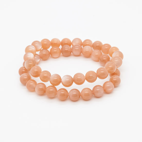 Light Shade Orange Moonstone Bracelet | 8mm Round Beads